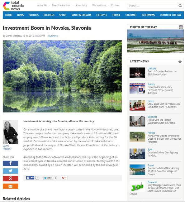 STRANI MEDIJI I MEĐUNARODNI PORTAL objavljuju - INVESTICIJSKI BUM U NOVSKOJ